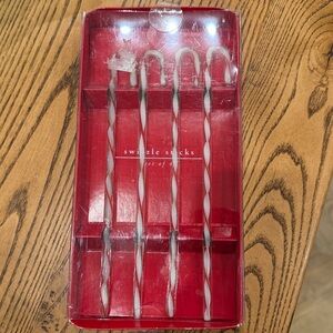 Pier 1 Set of 4 Christmas Glass Swizzle Sticks candy cane design